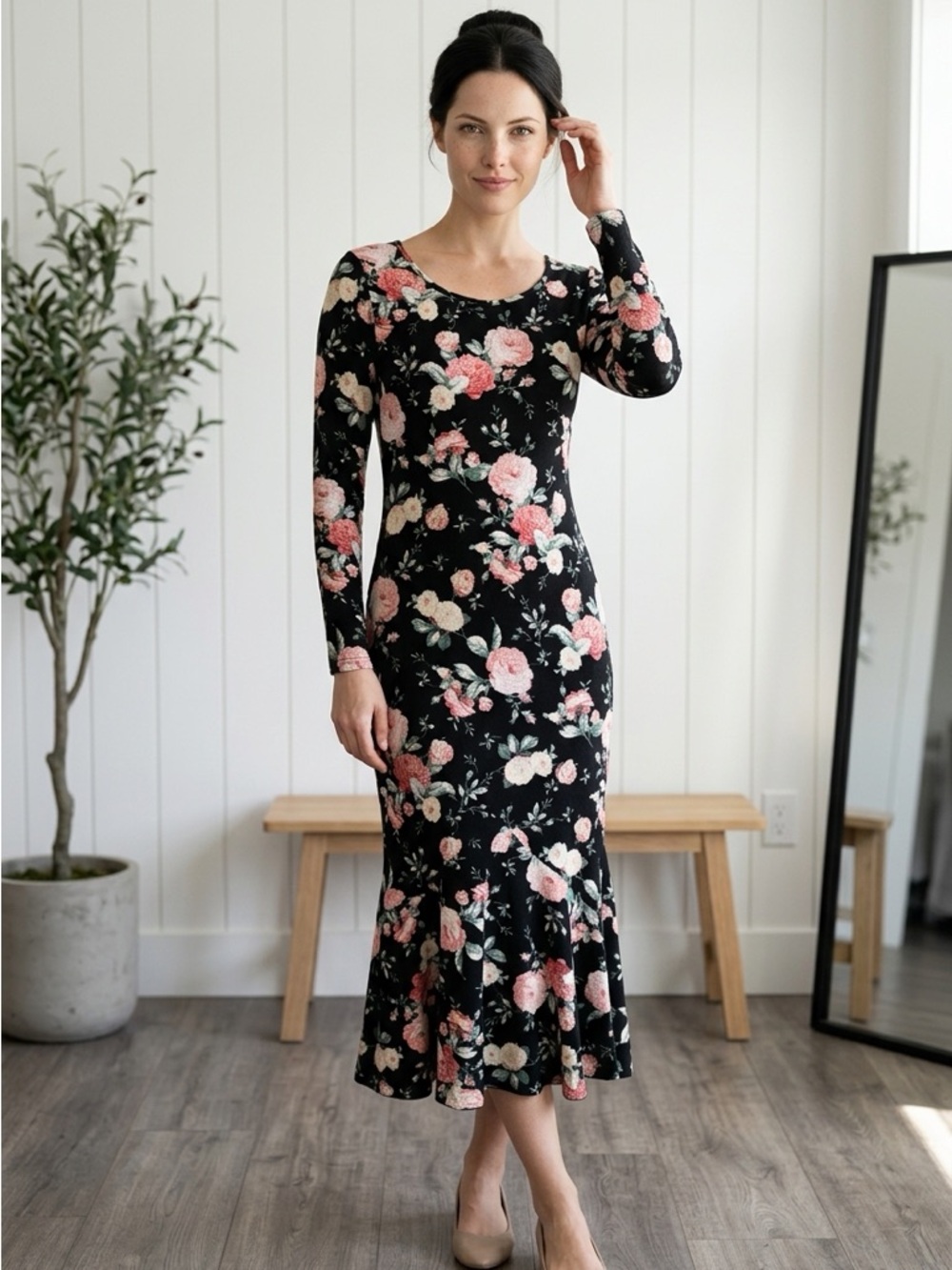 🌸 floral bodycon midi dress